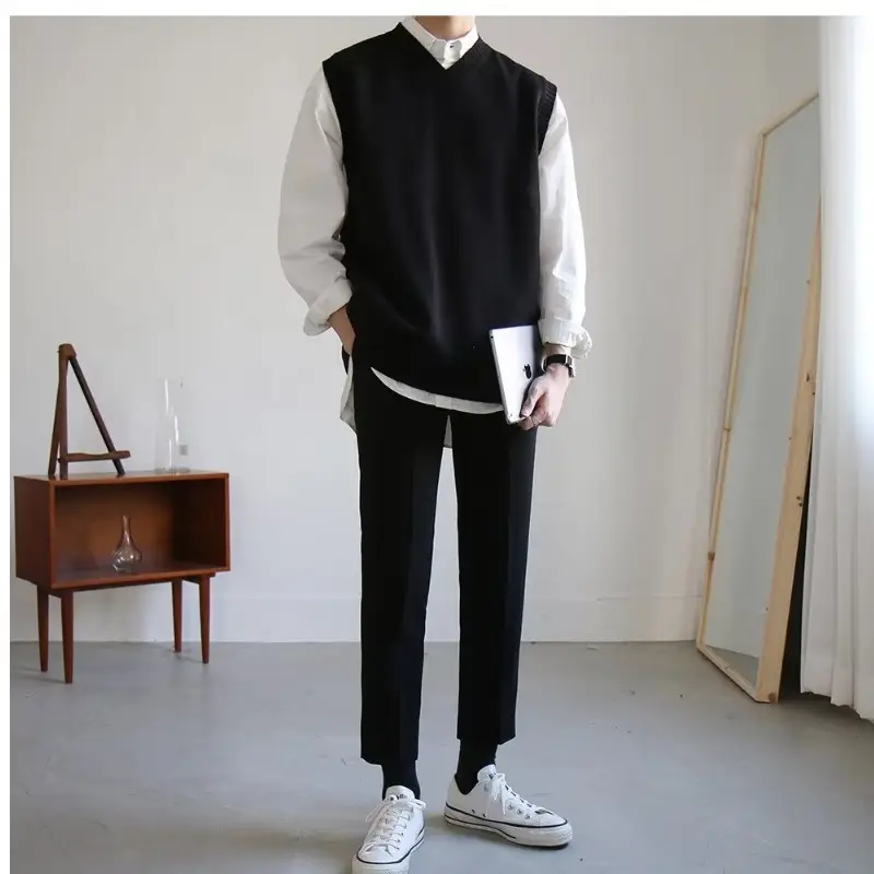 Men's Black Knitted Sleeveless Vest Winter Vest Sweater Jacket - Image 7