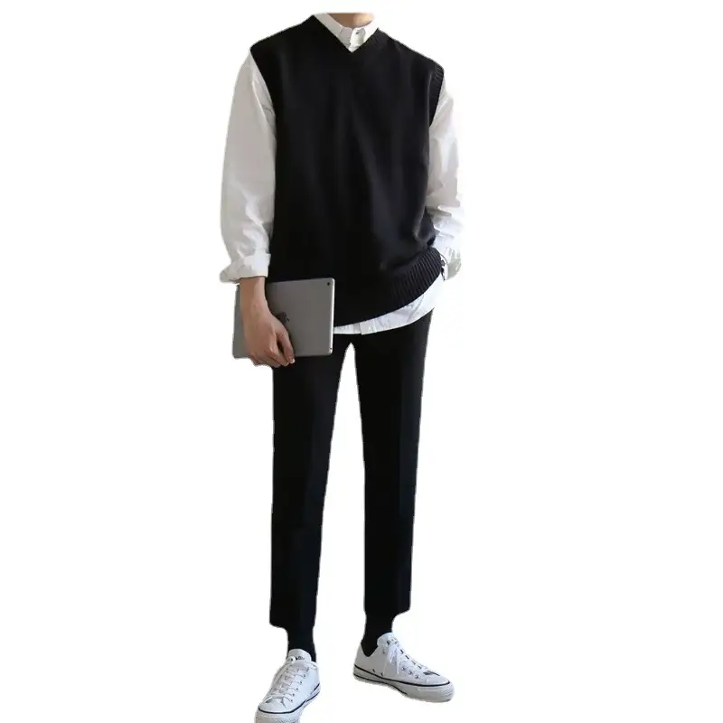 Men's Black Knitted Sleeveless Vest Winter Vest Sweater Jacket - Image 10