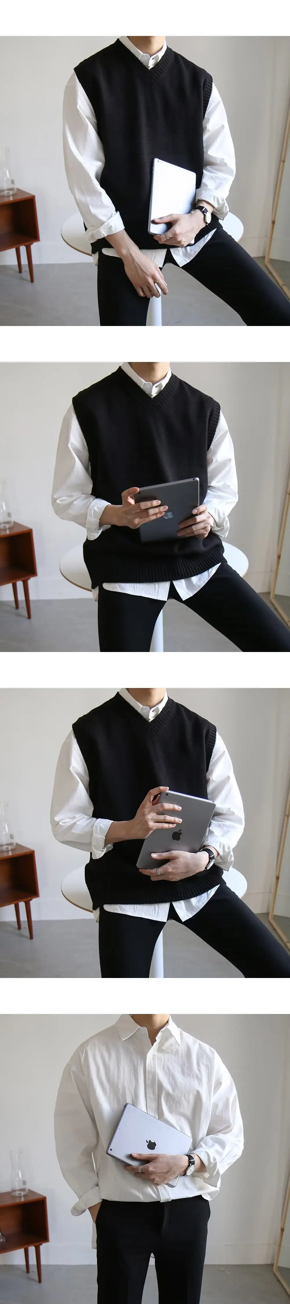 Men's Black Knitted Sleeveless Vest Winter Vest Sweater Jacket — feature 2