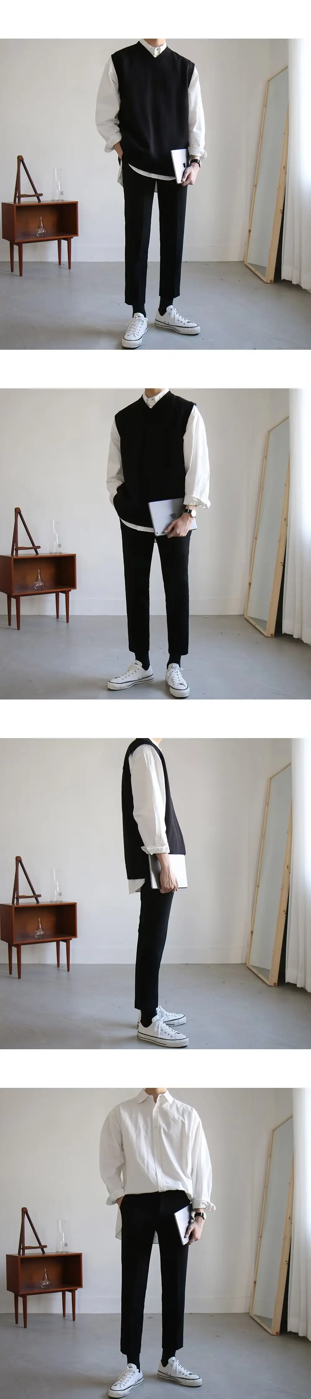 Men's Black Knitted Sleeveless Vest Winter Vest Sweater Jacket — feature 4