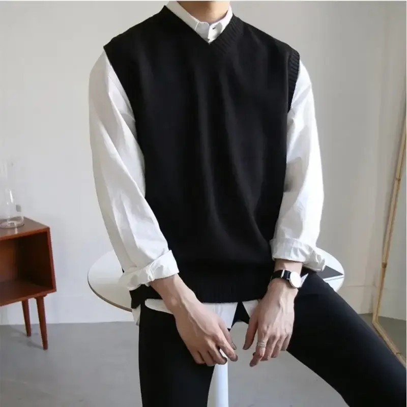 Men's Black Knitted Sleeveless Vest Winter Vest Sweater Jacket - Image 3