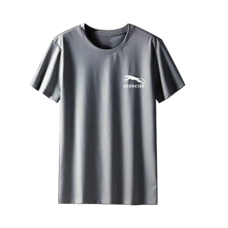 Men's Grey Ice Silk T-Shirt Loose Large