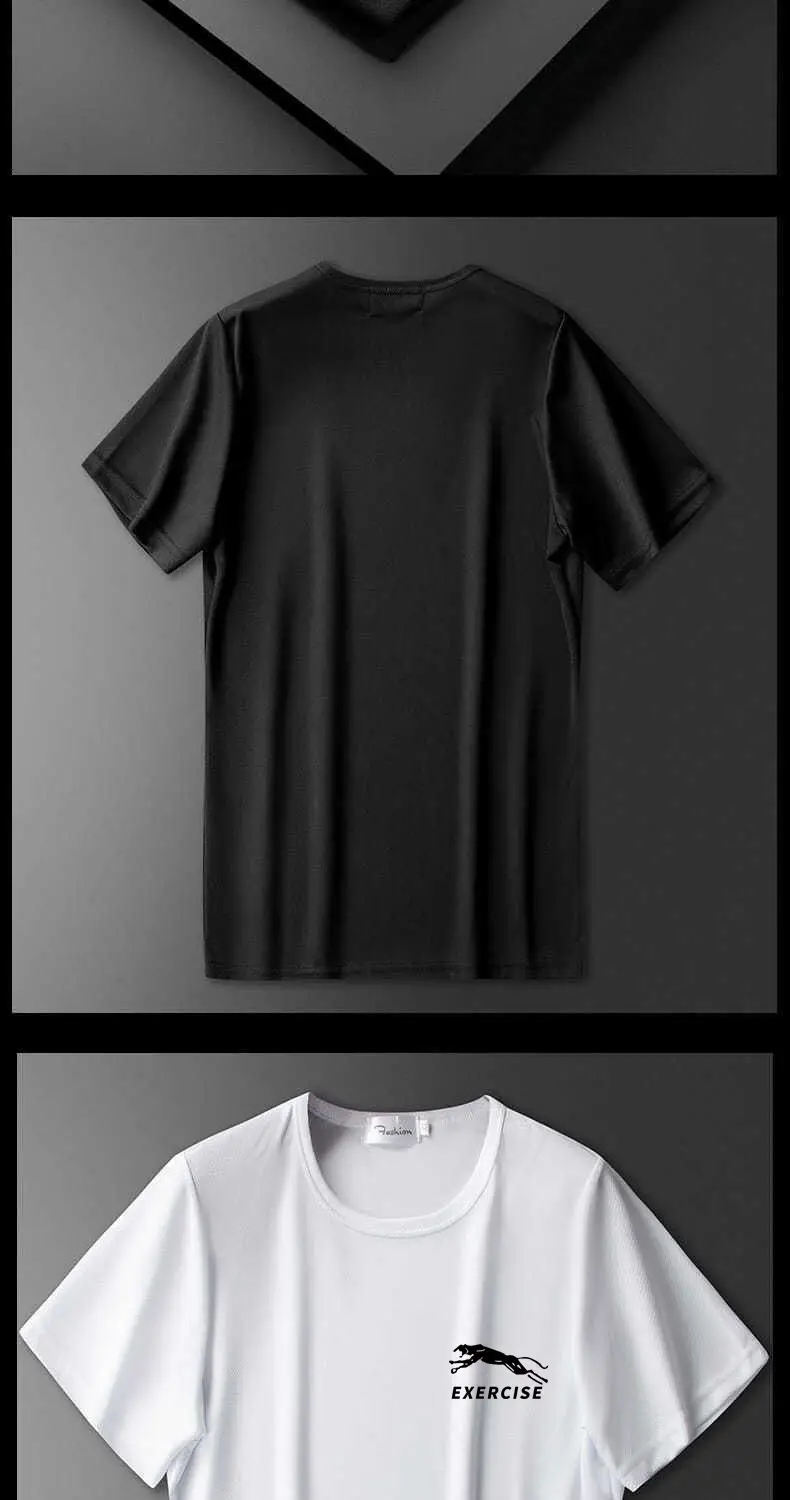Men's Grey Ice Silk T-Shirt Loose Large — feature 10