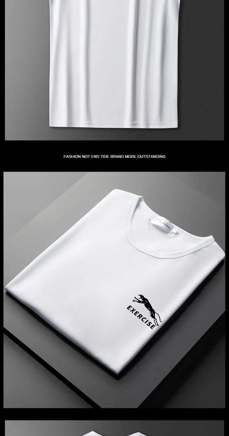 Men's Grey Ice Silk T-Shirt Loose Large — feature 11