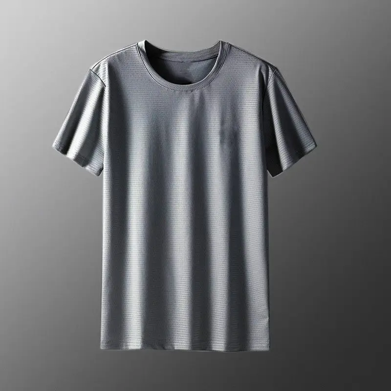 Men's Grey Ice Silk T-Shirt Loose Large