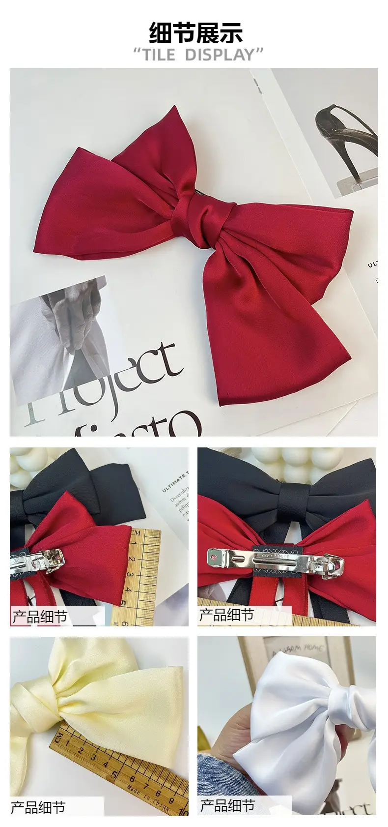 Japanese Style Satin Bow Hairpin Navy Blue — feature 3