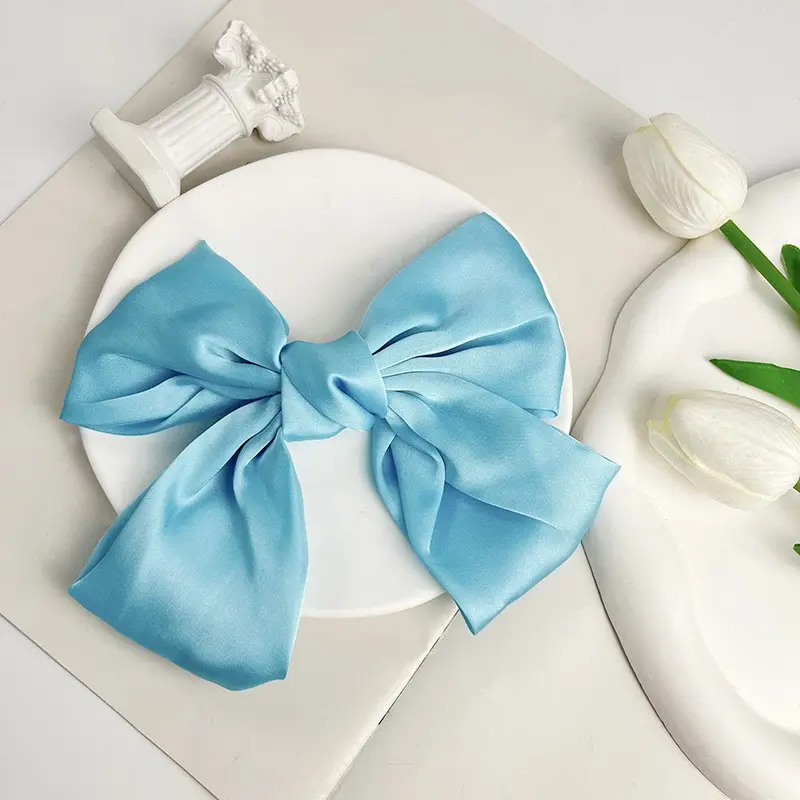 Japanese Style Satin Bow Hairpin Navy Blue - Image 28
