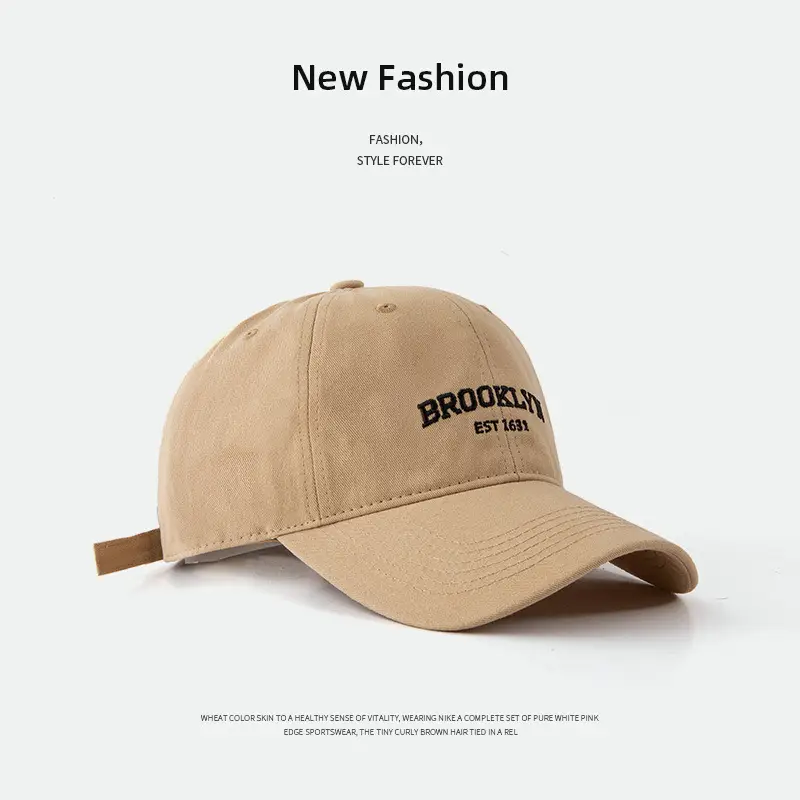 Brooklyn Embroidered Baseball Cap Tan Wide Brim - Image 4