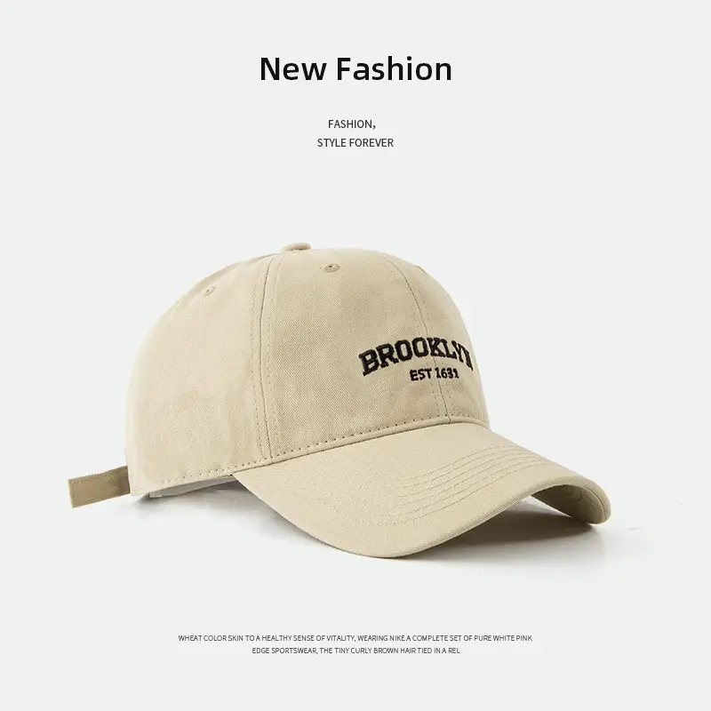 Brooklyn Embroidered Baseball Cap Tan Wide Brim - Image 6