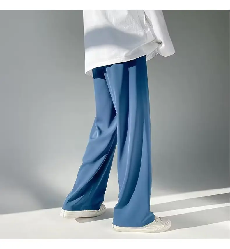 Men Ice Silk Draping Pants Blue White Casual Summer — feature 12