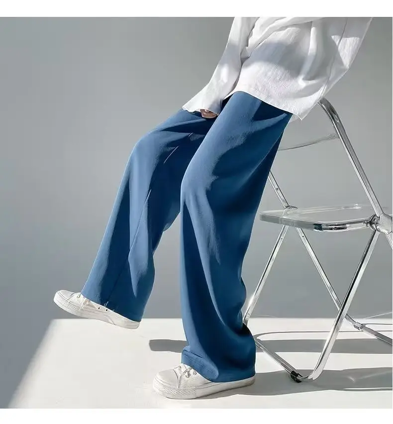 Men Ice Silk Draping Pants Blue White Casual Summer — feature 16