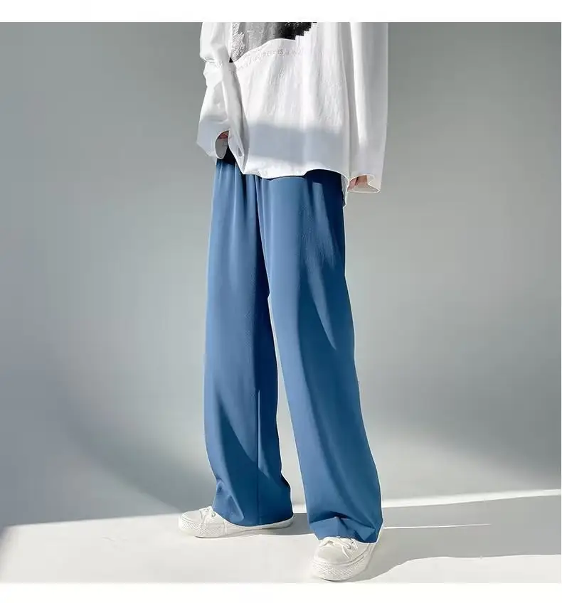Men Ice Silk Draping Pants Blue White Casual Summer — feature 20