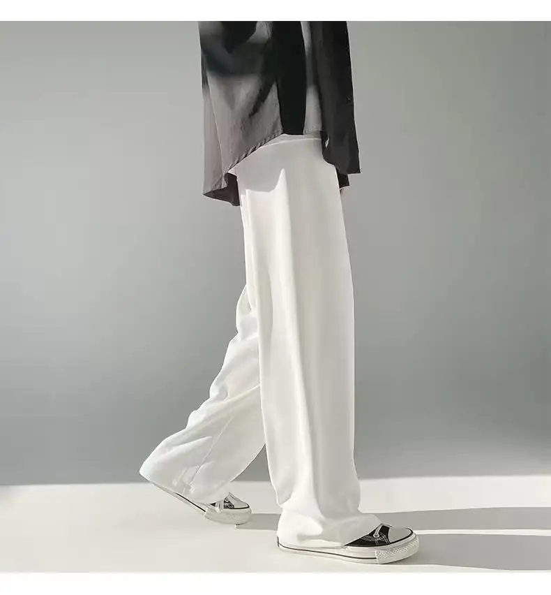 Men Ice Silk Draping Pants Blue White Casual Summer — feature 25