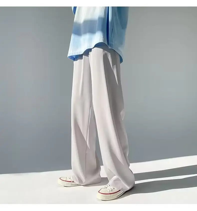 Men Ice Silk Draping Pants Blue White Casual Summer — feature 3
