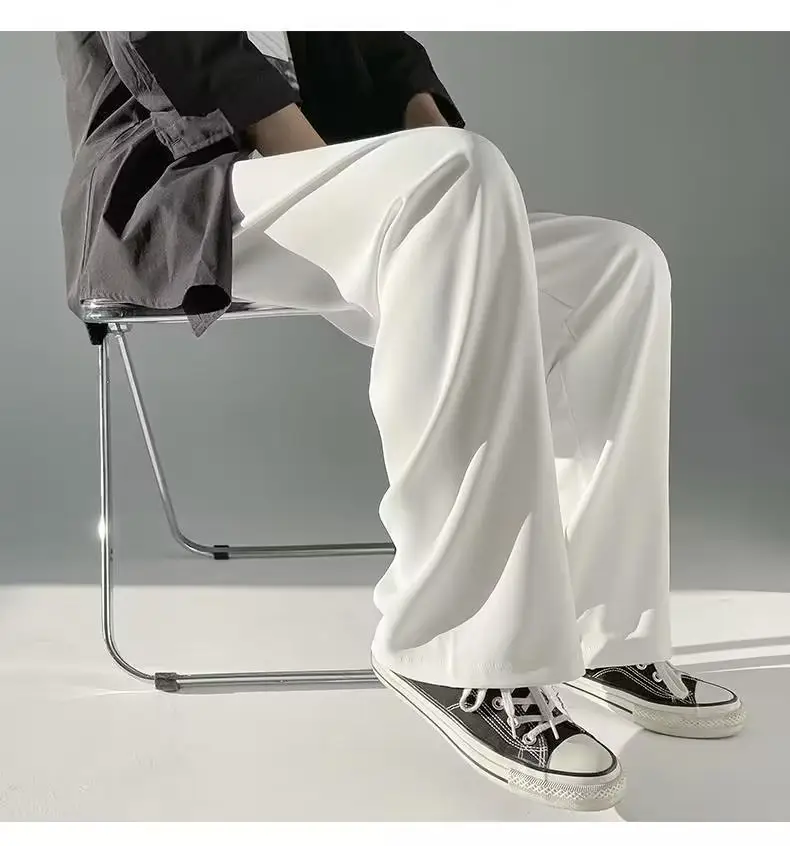 Men Ice Silk Draping Pants Blue White Casual Summer — feature 30
