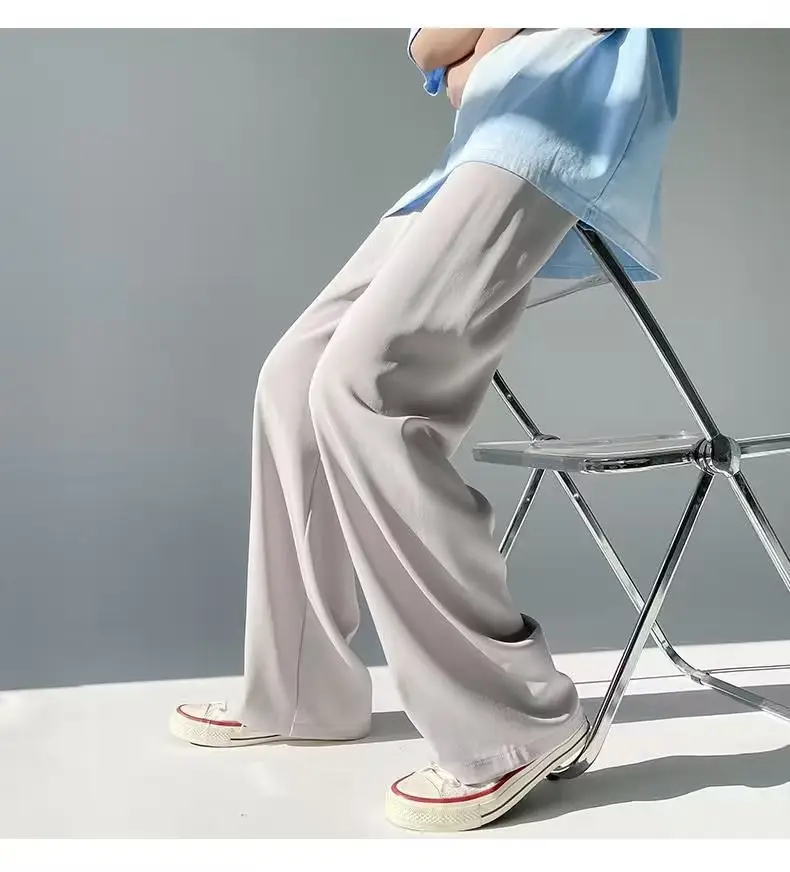 Men Ice Silk Draping Pants Blue White Casual Summer — feature 4