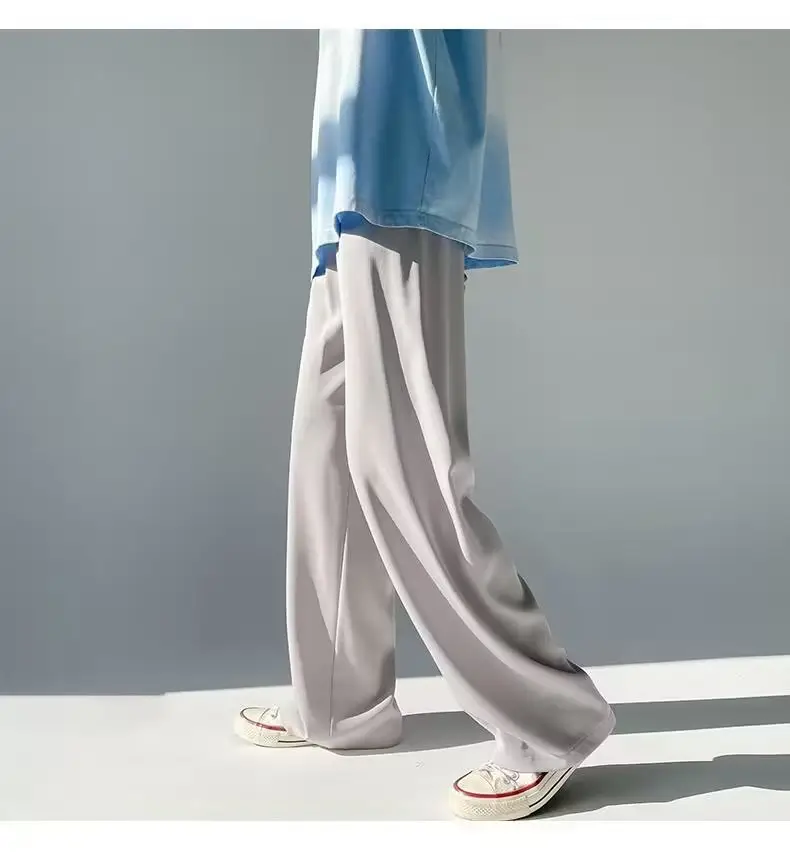 Men Ice Silk Draping Pants Blue White Casual Summer — feature 7