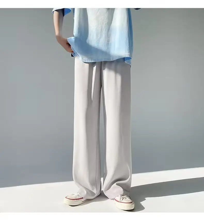 Men Ice Silk Draping Pants Blue White Casual Summer — feature 8
