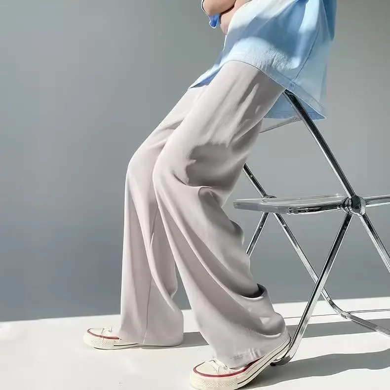 Men Ice Silk Draping Pants Blue White Casual Summer - Image 3