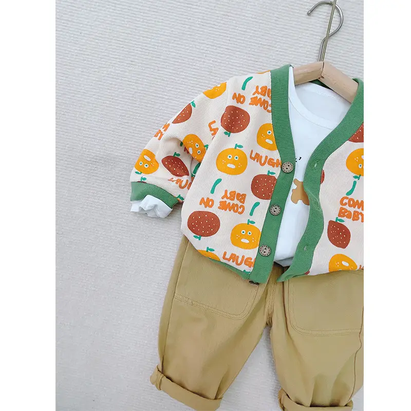 Baby Boys Spring Coat T-Shirt Pants Beige Cotton - Image 7