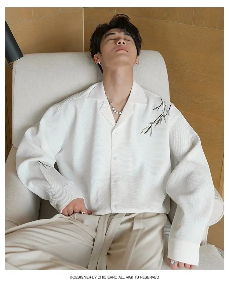 Men's Black Bamboo Embroidered Long-Sleeve Shirt — feature 4