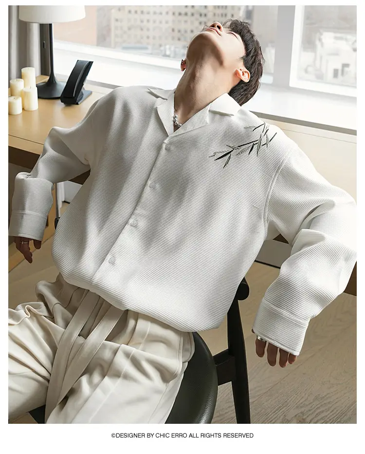 Men's Black Bamboo Embroidered Long-Sleeve Shirt — feature 7