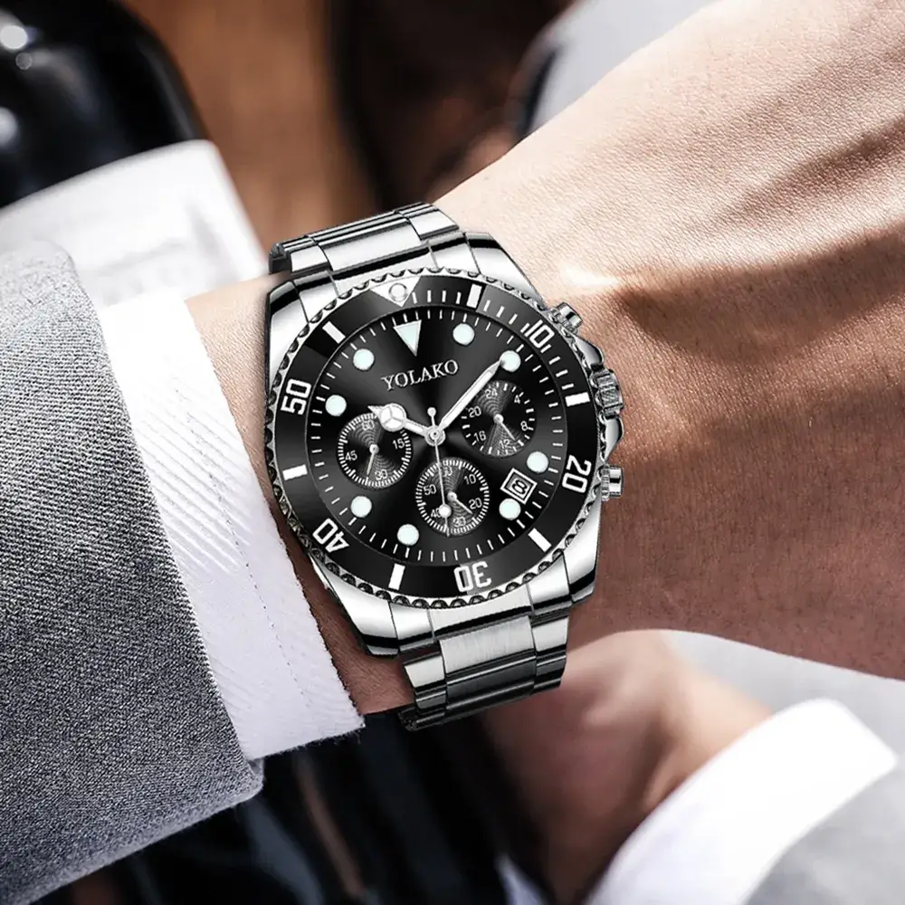 Men's Green Chronograph Steel Band Watch - Image 6