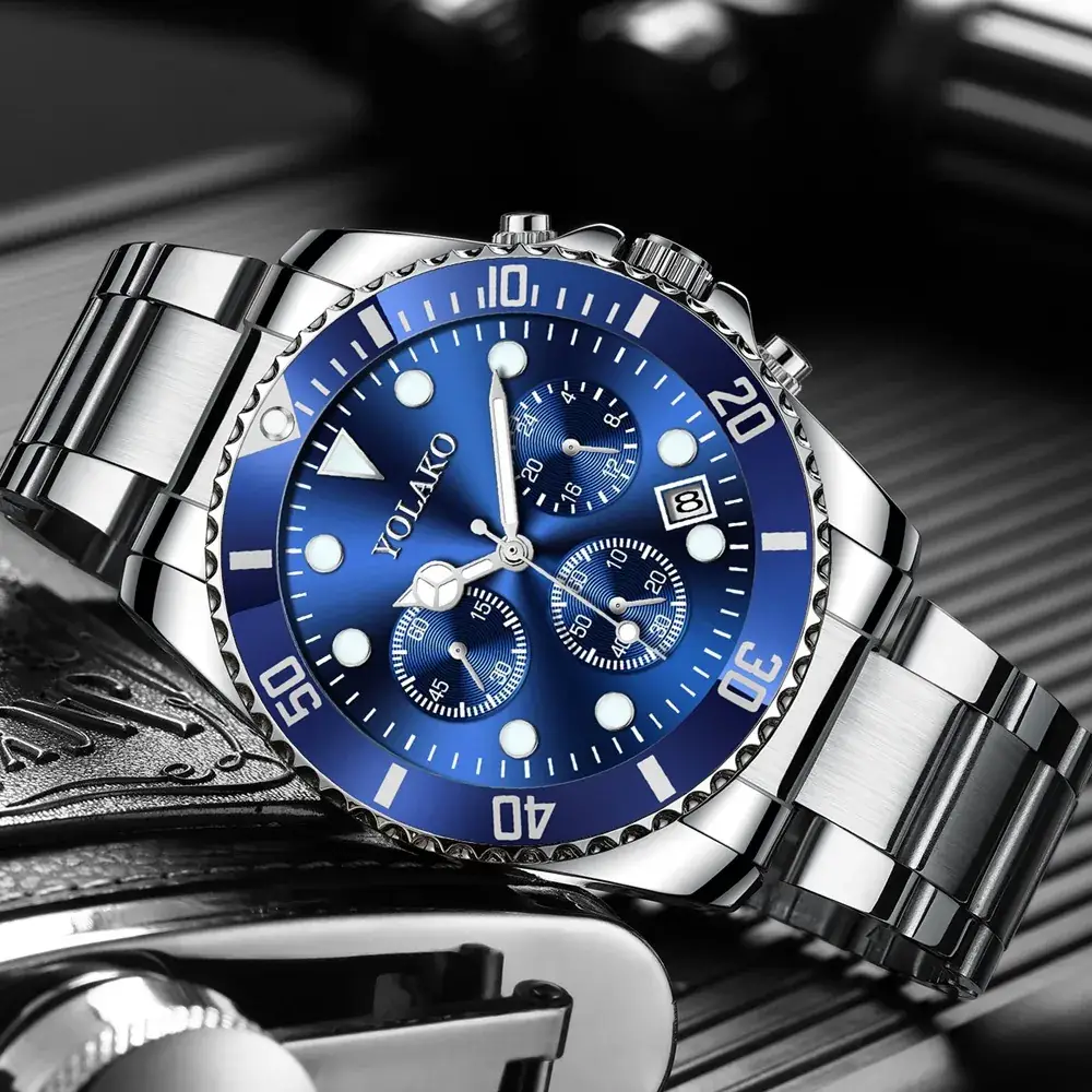 Men's Green Chronograph Steel Band Watch - Image 7