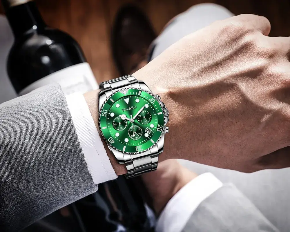Men's Green Chronograph Steel Band Watch — feature 2