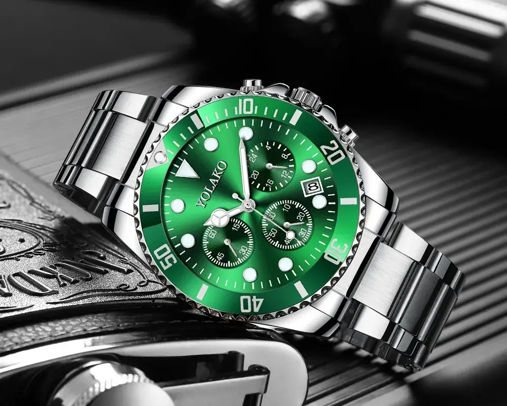Men's Green Chronograph Steel Band Watch — feature 5