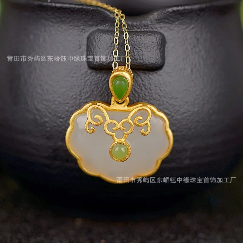 Gold Inlaid Jade Peace Pendant for Women - Image 2