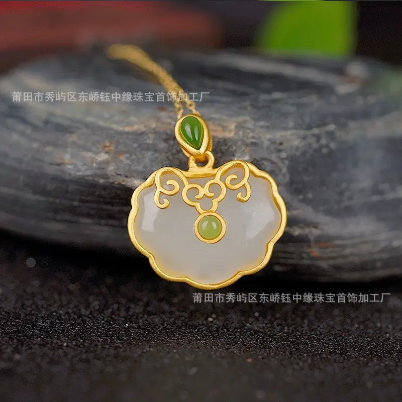 Gold Inlaid Jade Peace Pendant for Women - Image 3