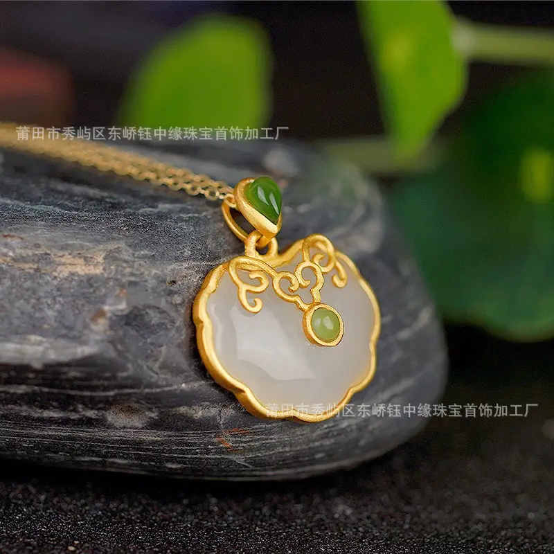 Gold Inlaid Jade Peace Pendant for Women - Image 4