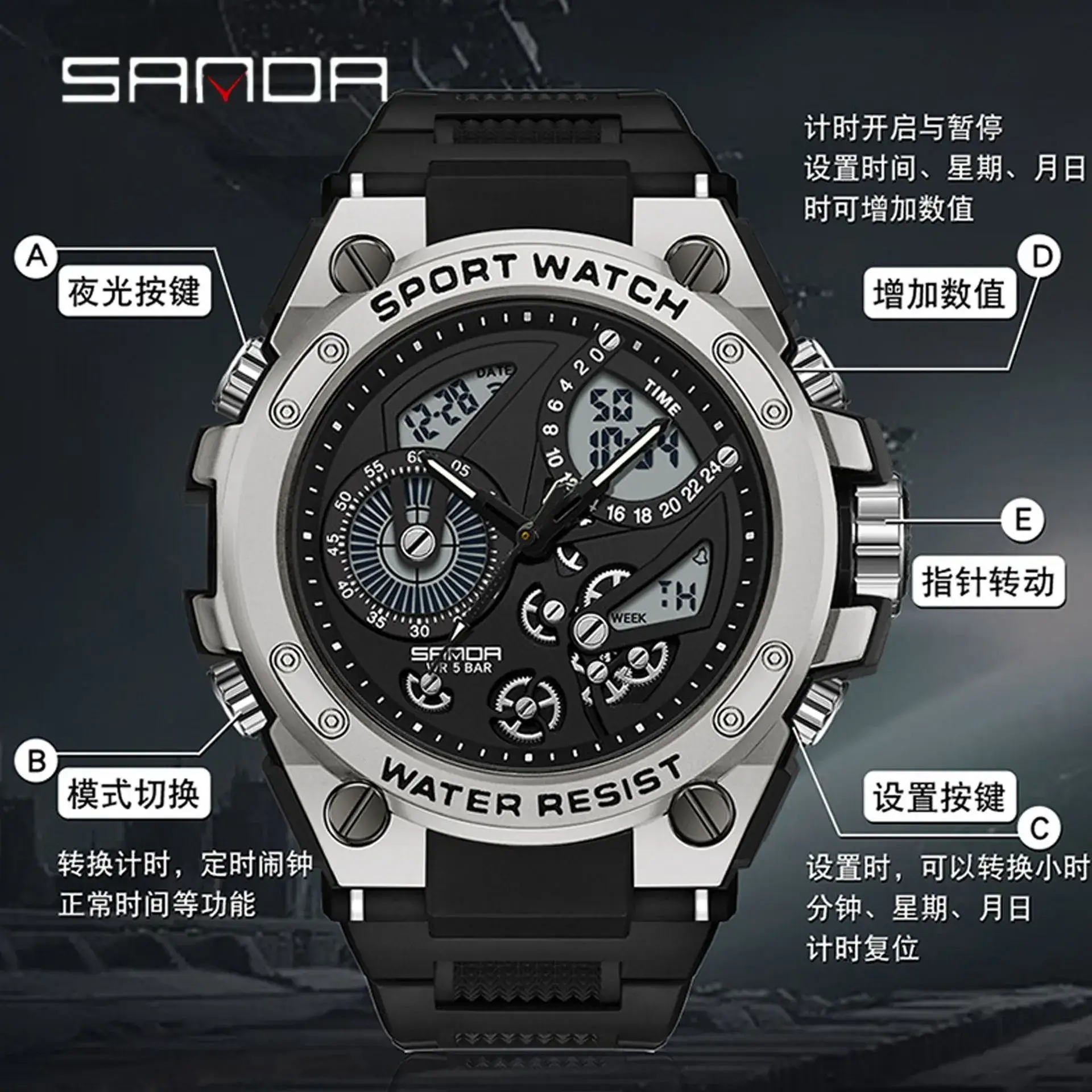 Sanda Water Resistant Men's Chronograph Watch Black - Image 11