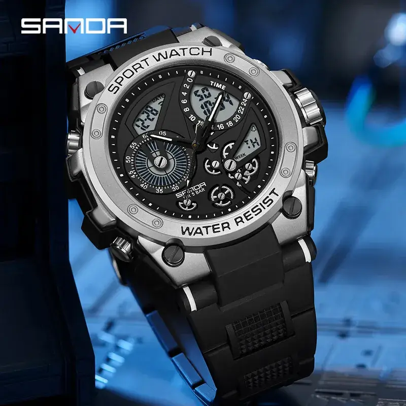Sanda Water Resistant Men's Chronograph Watch Black - Image 8