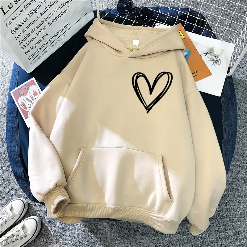 White Heart Print Hooded Sweatshirt for Men Women Loose Fit - Image 25