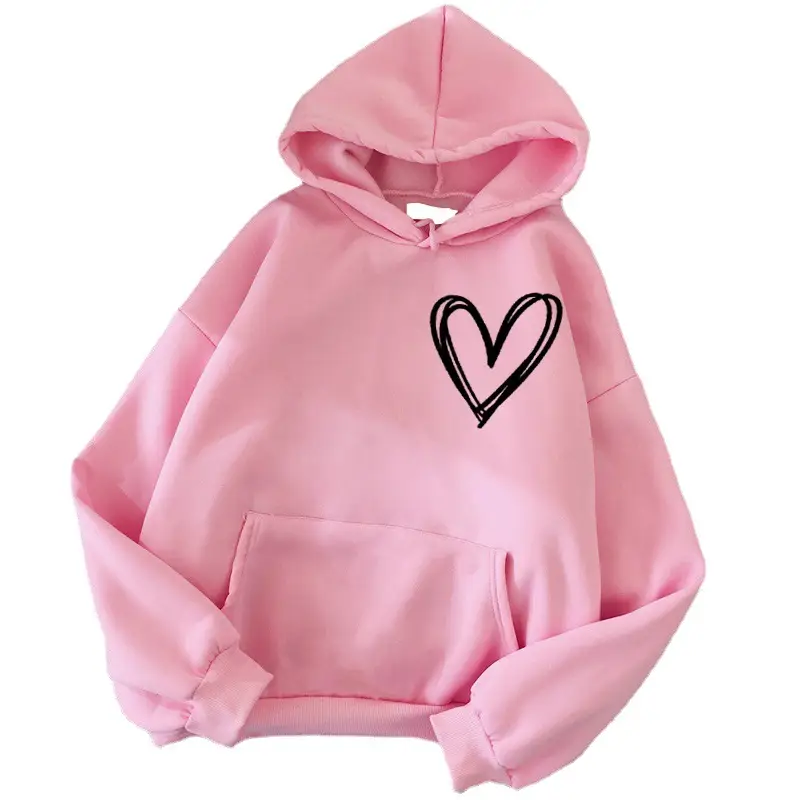 White Heart Print Hooded Sweatshirt for Men Women Loose Fit - Image 26