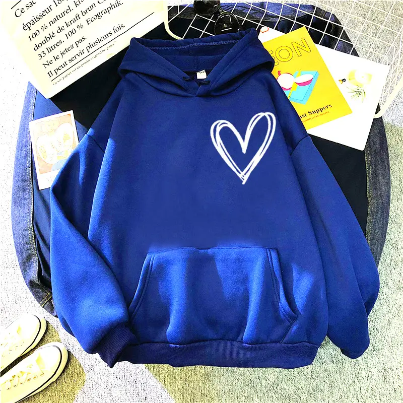 White Heart Print Hooded Sweatshirt for Men Women Loose Fit - Image 10