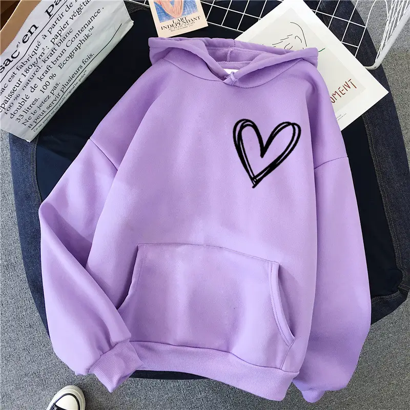 White Heart Print Hooded Sweatshirt for Men Women Loose Fit - Image 11