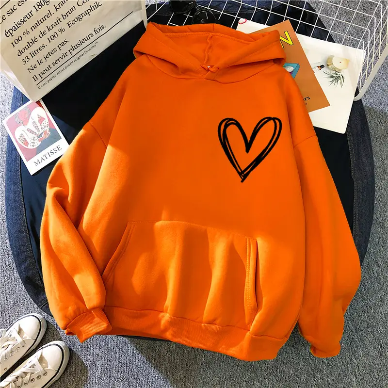 White Heart Print Hooded Sweatshirt for Men Women Loose Fit - Image 12