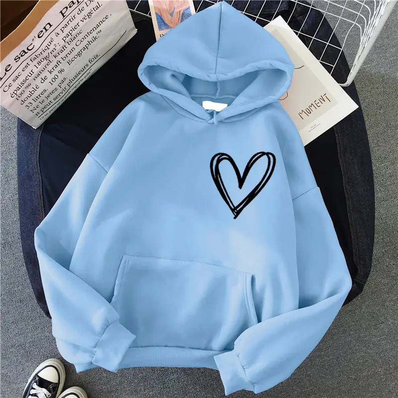 White Heart Print Hooded Sweatshirt for Men Women Loose Fit - Image 13