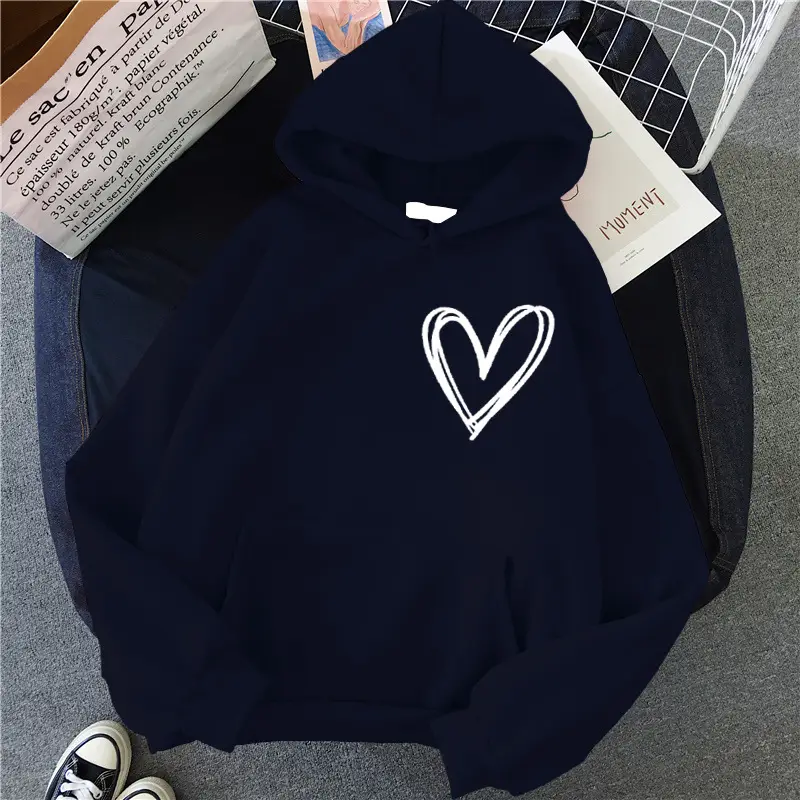White Heart Print Hooded Sweatshirt for Men Women Loose Fit - Image 16