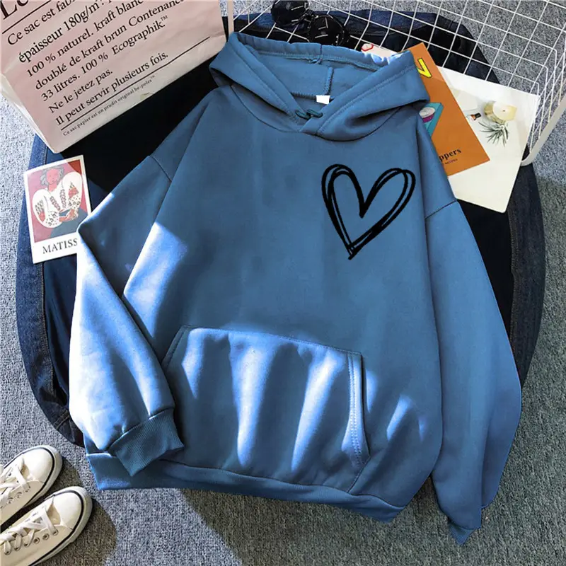 White Heart Print Hooded Sweatshirt for Men Women Loose Fit - Image 17