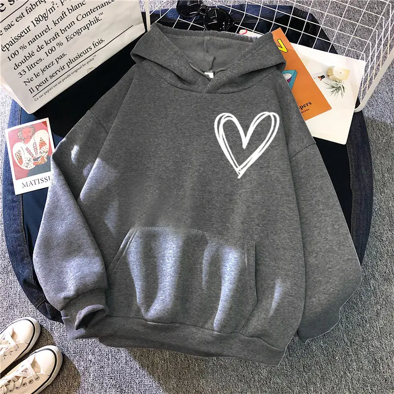 White Heart Print Hooded Sweatshirt for Men Women Loose Fit - Image 18