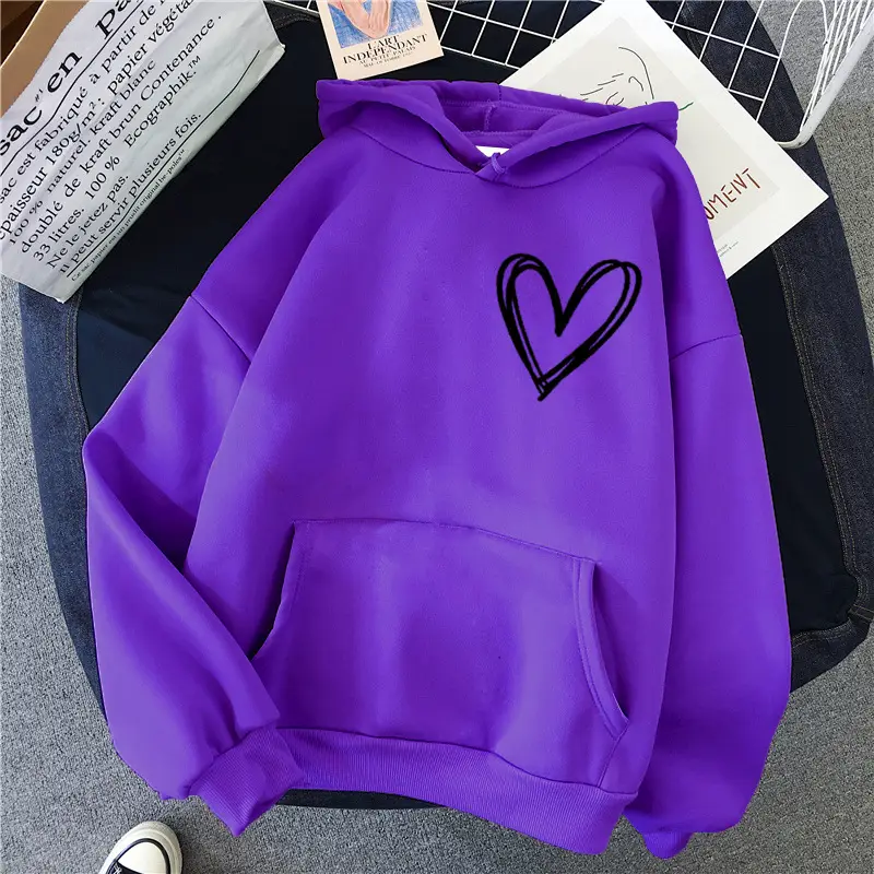 White Heart Print Hooded Sweatshirt for Men Women Loose Fit - Image 19