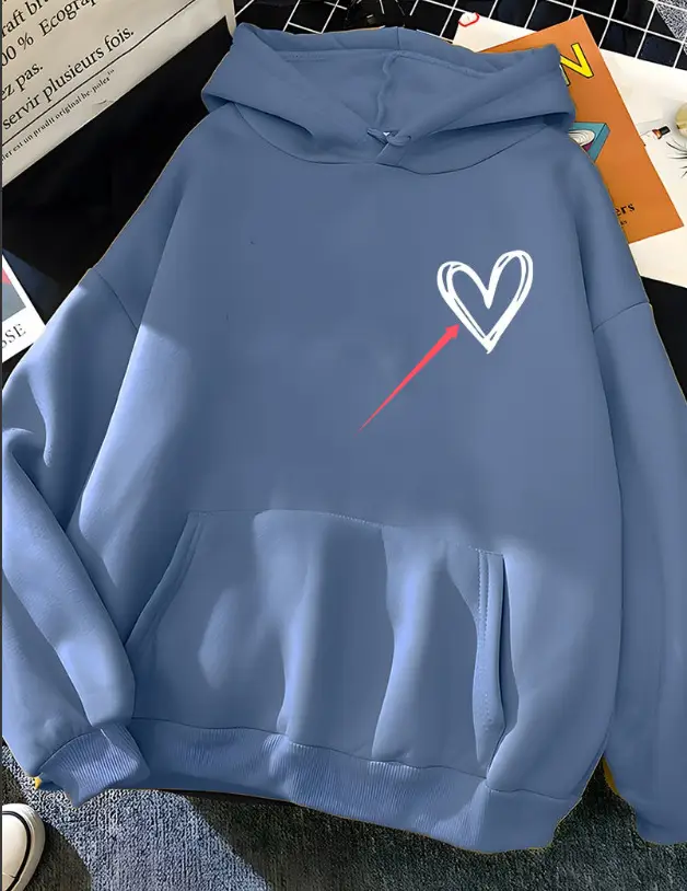 White Heart Print Hooded Sweatshirt for Men Women Loose Fit - Image 22