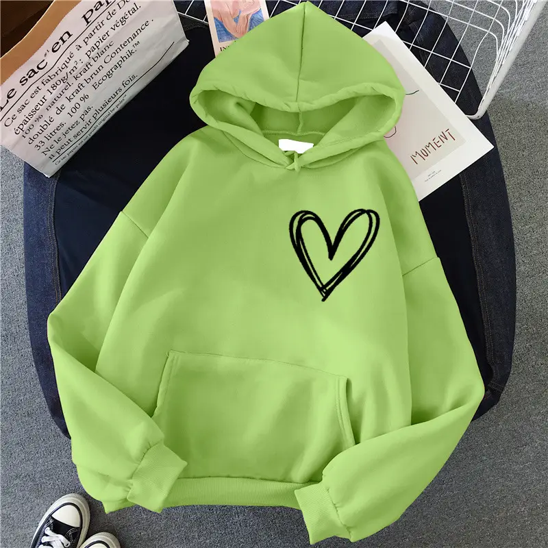 White Heart Print Hooded Sweatshirt for Men Women Loose Fit - Image 9