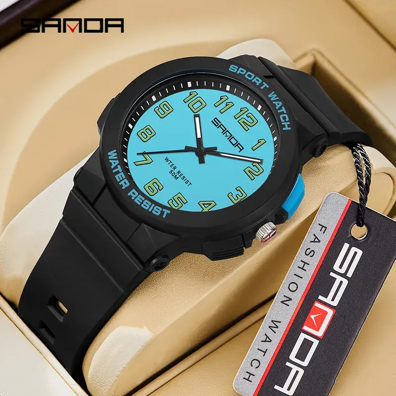 Sanda Youth Water Resistant Black Sport Watch