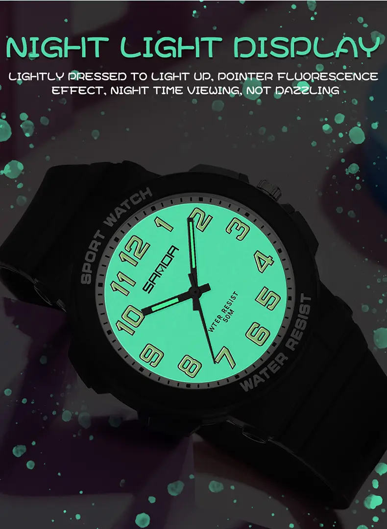 Sanda Youth Water Resistant Black Sport Watch — feature 29