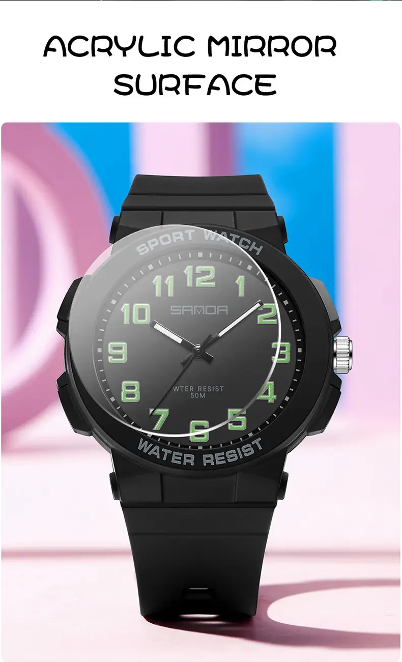 Sanda Youth Water Resistant Black Sport Watch — feature 30